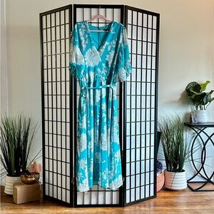 Lane Bryant Teal Floral Faux Wrap Midi Dress Size 26
